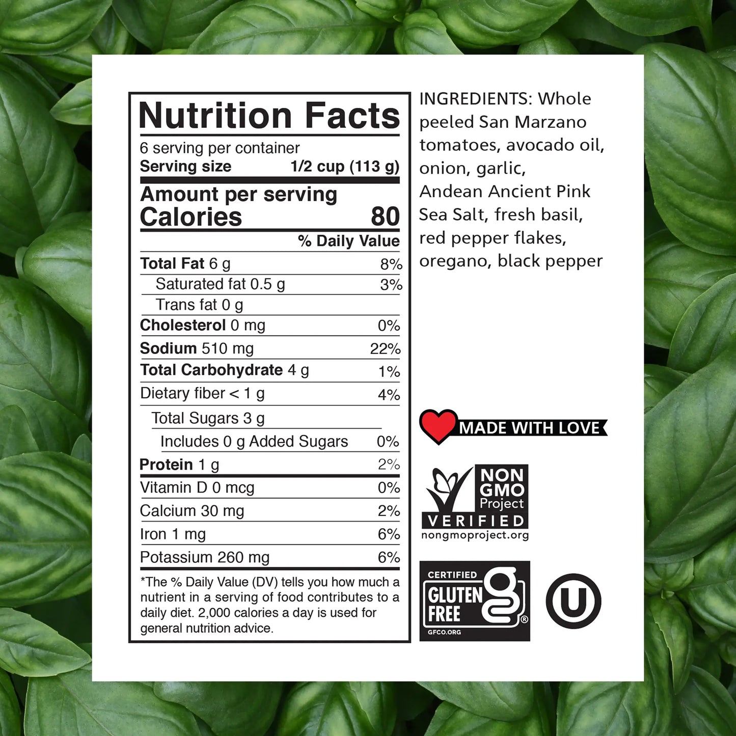 Mamadoro - Sauces - Basil Pomodoro - Nutrition Facts