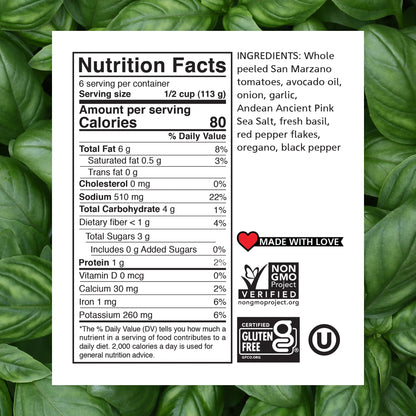Mamadoro - Sauces - Basil Pomodoro - Nutrition Facts