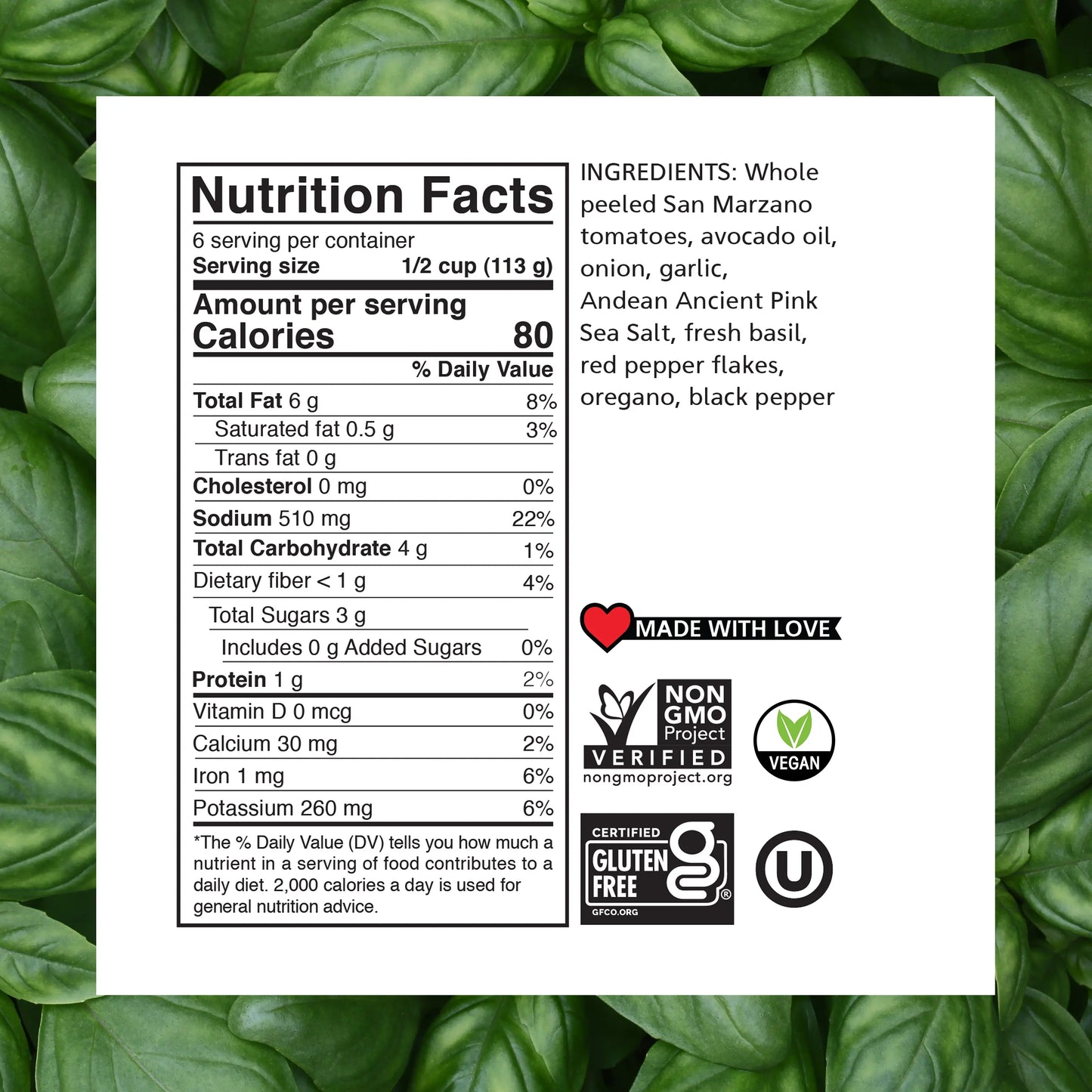 Mamadoro - Sauces - Nutrition Facts - Basil