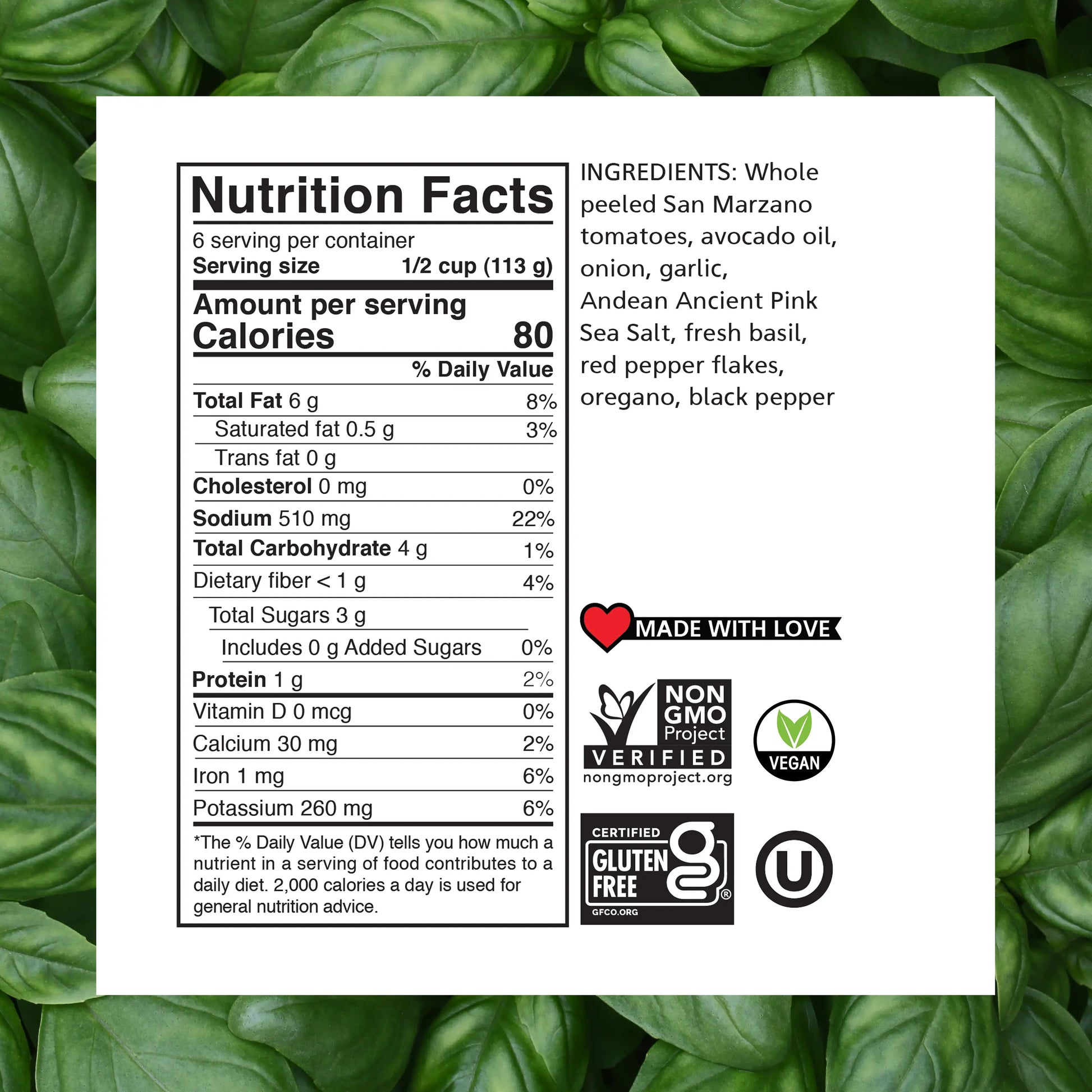 Mamadoro - Sauces - Nutrition Facts - Basil