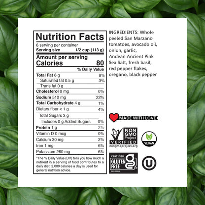 Mamadoro - Sauces - Nutrition Facts - Basil